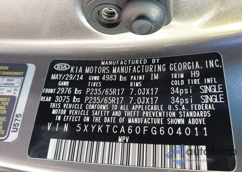 2015 Kia Sorento Lx from USA, damaged, VIN 5XYKTCA60FG604011